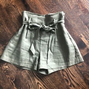 Olive green paper bag shorts, size medium